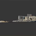 Detailed Castle Model Scene With Red Roof Stone Walls Sand And Rocky Terrain
