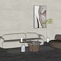 Modern Living Interior With Sofa Coffee Table Set Marble Top Wooden Legs And Accent Chair