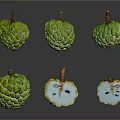 Fresh Ripe Sugar Apples With Green Textured Skin Halved Showing Pulp And Seeds