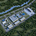 Industrial Plant Complex With Green Surroundings River Road And Multiple Buildings 3d model