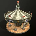 Vintage Carousel Ride With Decorative Canopy And Seahorse Shaped Seats