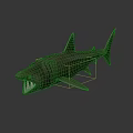Realistic Brown Shark Model With Open Mouth Sharp Teeth And Textured Fins