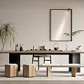 Modern Tea Table and Chair Tea Table and Chair Combination Tea Table and Tea Set Combination Plant Potted Plant 3d model