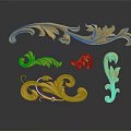 Golden Carved Decorative Elements With Intricate Floral And Curved Patterns