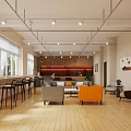 Modern Open Lounge Area Design With Wooden Floor Sofa Bar Stools And Pendant Lights