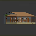 Small Cottage with Orange Tiled Roof Red Wooden Porch Railings Stone Base and Steps