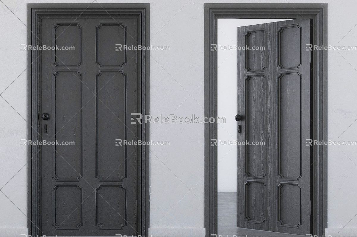 French swing door retro bedroom door wooden door interior door painted solid wood door black American style door 3d model