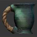 Handcrafted Ceramic Mug With Rope Like Handle And Green Striped Design