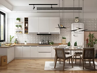 Nordic Kitchen Open Kitchen Supplies Dining Table Combination Chandelier 3d model