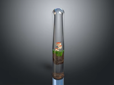 Scenic Miniature Landscape Inside Transparent Tube With Small House Green Grass And Soil 3d model