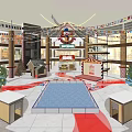 Spacious Multi Level Shopping Mall Interior With Decorative Plants Christmas Tree Shops And Pedestrians