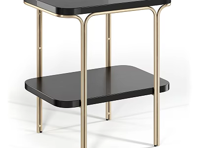 Modern Two Tier Side Table With Black Tabletop And Gold Metal Legs 3d model