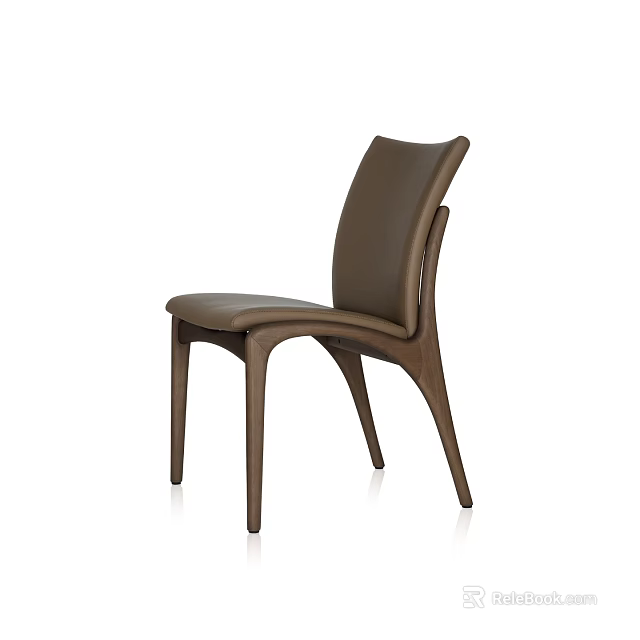 Modern Solid Wood Leather Upholstered Dining Chair With Sleek Streamlined Design For Home Dining Rooms 3d model 