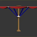 Red Outdoor Umbrella With Wooden Pole And Multi Panel Canopy Design