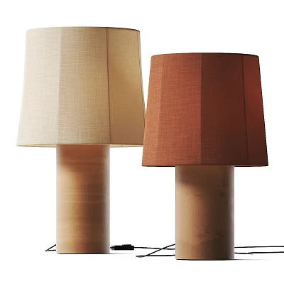 Wooden Base Table Lamps With Beige And Brown Fabric Shades Modern Home Decor 3d model