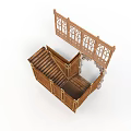 Architectural Wooden Staircase With Intricate Carved Railing And Interior Structure