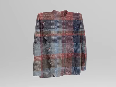 Plaid Shirt Featuring Red Blue Gray Check Pattern With Ruffled Sleeves Design 3d model