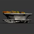 Delicious Curry Fish In White Bowl With Spicy Sauce And Fresh Cilantro On Marble Tray