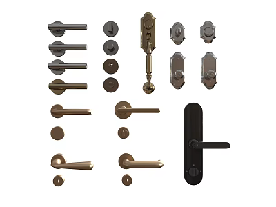 Assorted Door Handles Including Lever and Knob Designs in Metal Finishes 3d model