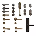 Assorted Door Handles Including Lever and Knob Designs in Metal Finishes