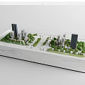 Commercial Model Equipment With Tall Buildings Green Areas Roads On White Marble Base Transparent Case