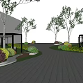 Scenic Park Landscape With Lush Trees Colorful Shrubs Winding Pathway And Pavilions Design