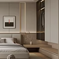 Modern Bedroom Interior Design With Textured Wall Hanging Lights Framed Art And Soft Rug