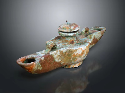 Ancient Decorative Bronze Sculpture Carving With Rustic Patina Multiple Openings And Lid Design 3d model