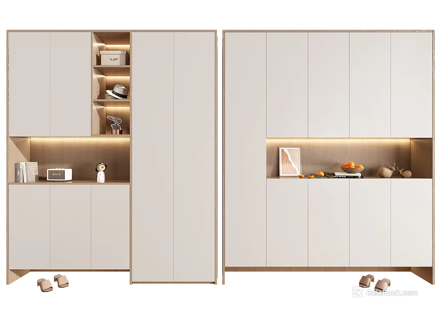 Elegant Modern Shoe Cabinet Interior Design With LED Lighting And Storage Compartments 3d model