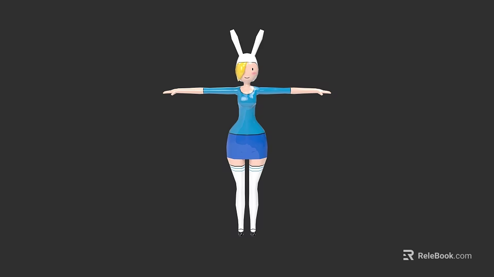 Cartoon Female Character With Rabbit Ears Arms Outstretched In Blue Outfit And White Stockings 3d model 