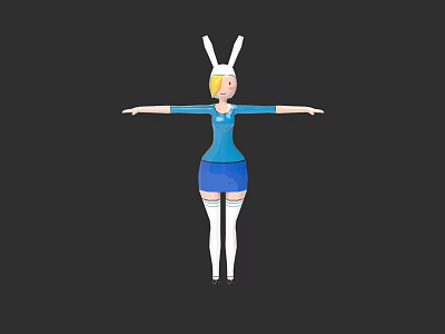 Cartoon Female Character With Rabbit Ears Arms Outstretched In Blue Outfit And White Stockings 3d model