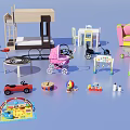 Colorful Playground Equipment for Kids Including Slide Swing Toy Cars Building Blocks and Small Tables