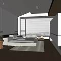 Modern Minimalist Bedroom Interior With White Bed Large Window And Light Wooden Flooring
