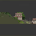 Scenic Traditional Village Landscape With Red Roofed Houses Green Lawns And Trees
