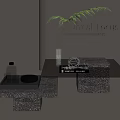 Elegant Modern Coffee Table With Stone Base Glass Top Books And Green Plant Decor