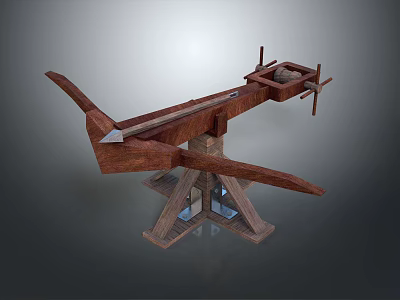 Ancient Wooden Catapult as Medieval Siege Weapon with Wooden Frame and Launch Mechanism 3d model