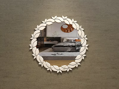 Cream Style Decorative Mirror Art Hanging Mirror Dressing Makeup Mirror Round Mirror Bathroom Mirror 3d model