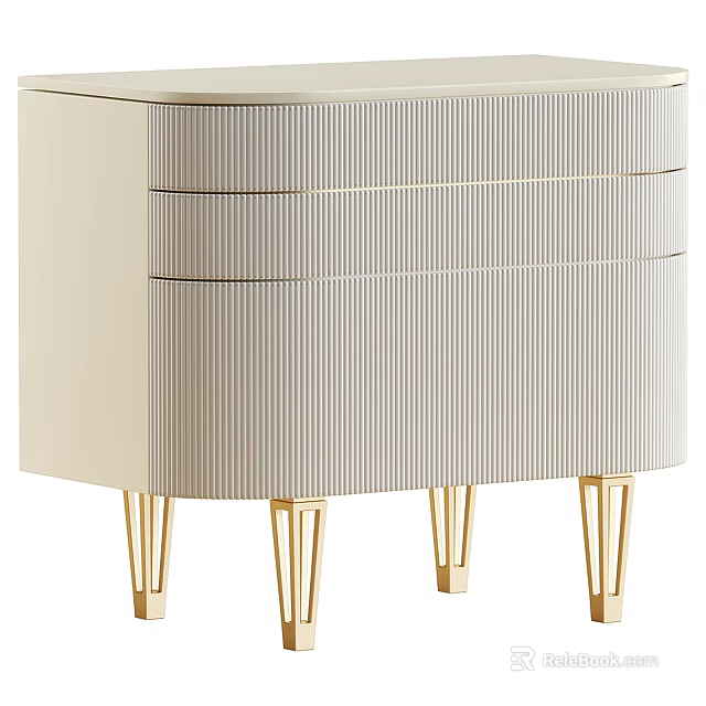 Modern Light Colored Bedside Table With Striped Surface And Gold Legs Design 3d model