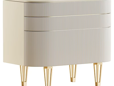Modern Light Colored Bedside Table With Striped Surface And Gold Legs Design 3d model