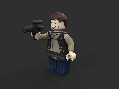Building Block Figure Holding Camera Wearing Vest And Shirt With Blue Pants On Dark Background 3d model
