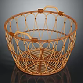Round Bamboo Woven Basket with Handles and Intricate Weave Design for Household Storage Organizing