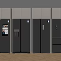 Modern Refrigerators With Digital Displays And Various Door Styles In Row
