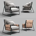 Modern Single Sofa With Black Metal Frame Light Gray Fabric Cushion And Elegant Stitching Design