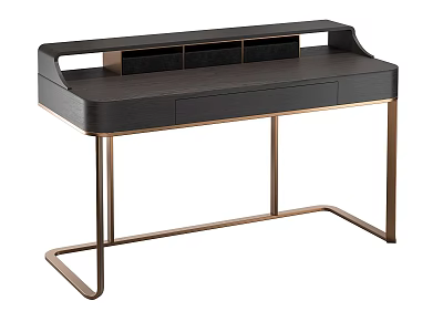 Modern Dark Wood Dressing Table With Brass Metal Legs And Drawer Storage 3d model