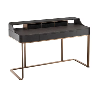 Modern Dark Wood Dressing Table With Brass Metal Legs And Drawer Storage 3d model