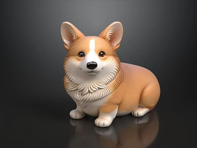 Cute Brown And White Corgi Stuffed Toy With Fluffy Fur Sitting Posture 3d model