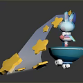 Blue Rabbit Riding Spaceship With Yellow Stars And Sliding Path 3d model