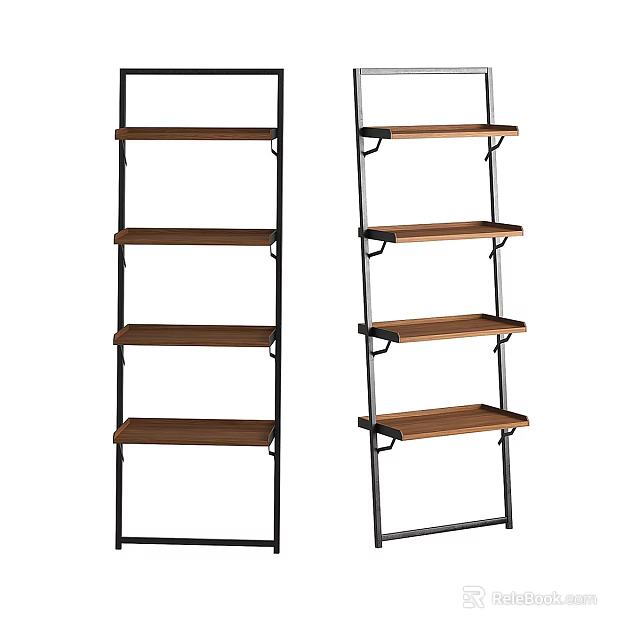 Modern Open Shelving Unit With Multiple Wooden Shelves And Black Metal Frame For Storage 3d model 