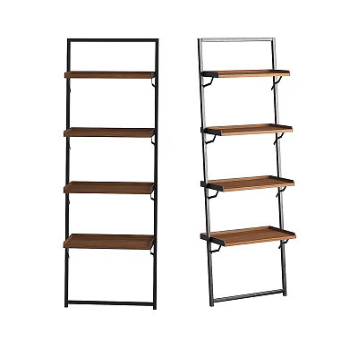 Modern Open Shelving Unit With Multiple Wooden Shelves And Black Metal Frame For Storage 3d model