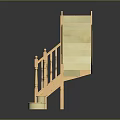 Light Brown Wooden Staircase With Classic Handrail Balusters And Solid Steps Design 3d model